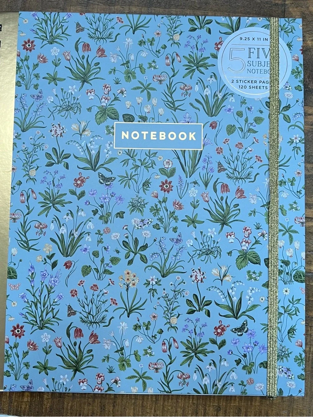 Floral Blue Hardcover Notebook with Gold Elastic: Deluxe Notebook Bundle